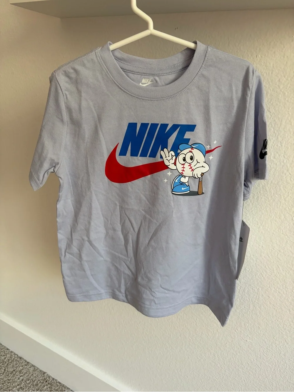 Nike Boys Futura Baseball Character Graphic T-Shirt Light Blue 5 Youth NWT